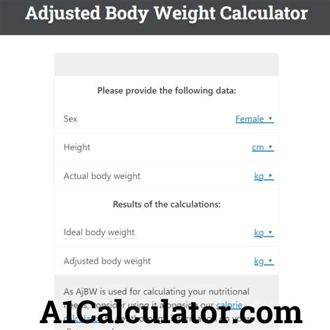 Adjusted Body Weight Calculator Free A1calculator