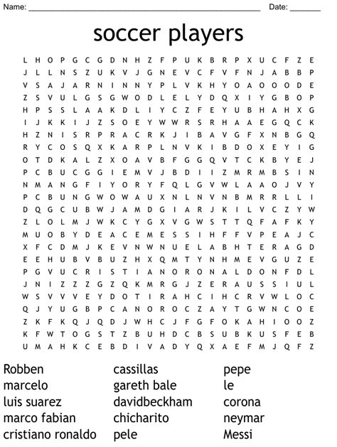 Famous Footballers Word Search Wordmint