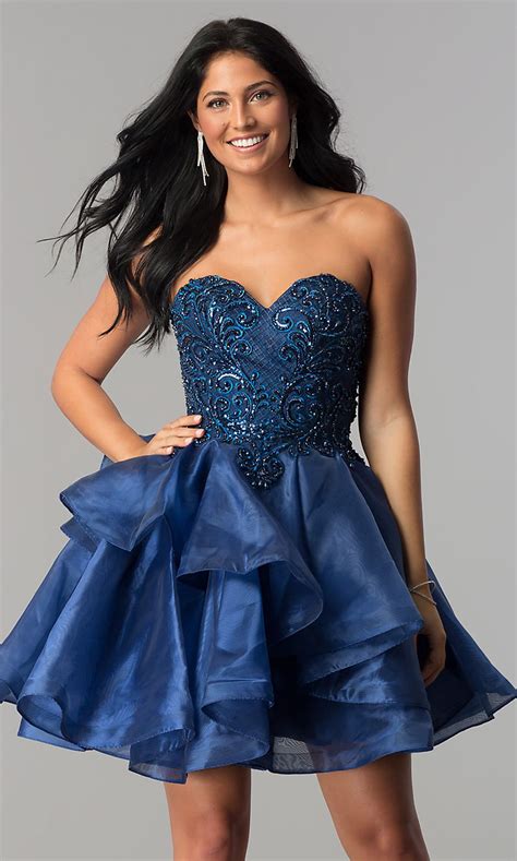 Navy Blue Strapless Homecoming Dress Strapless Homecoming Dresses Sweetheart Homecoming Dress