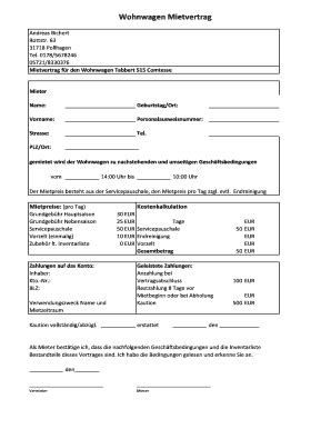 „mietverträge for free für vermieter und mieter. Fillable Online Mietvertrag f r den Wohnwagen Tabbert 515 Comtesse Fax Email Print - pdfFiller