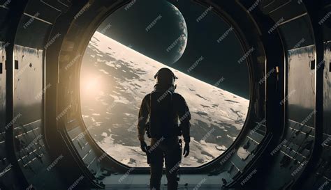 Premium Ai Image Astronaut Looking Out Of A Spaceship Window At The