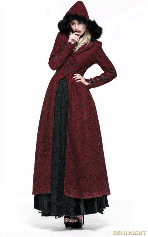 gothic woolen black and red women long coat with hat gothic outfits victorian coat long coat