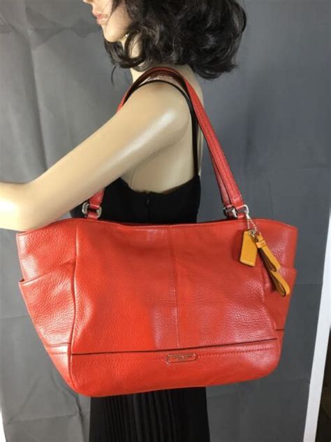 Coach Park Vermillion Leather Carrie Tote Shoulder Bag F23284 Ebay