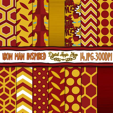 Iron Man Digital Paper Seamless Pattern 14pcs 300dpi Etsy