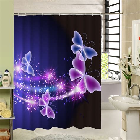 Polyester Fabric Shower Curtain Purple Waterproof Home Bathroom Curtains Butterfly Bath Curtain