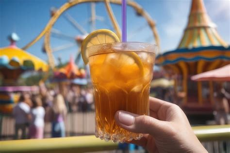Premium Ai Image Hand Holding Drink At Amusement Park