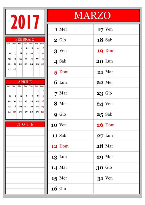 Calendario Calendario Mensile Marzo 2017