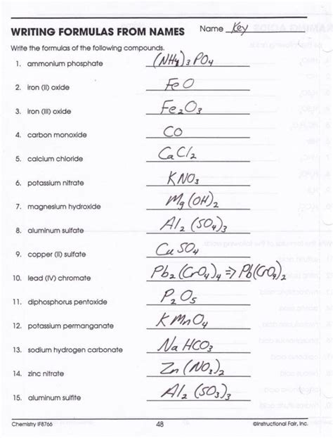 Chemical Formula Worksheet