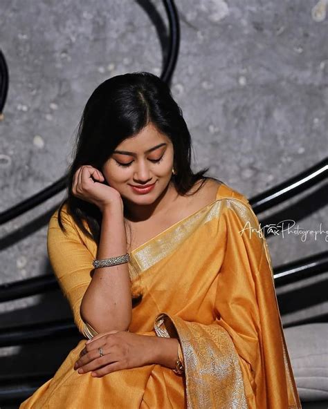South Indian Actress Ansiba Hassan In Golden Colour Saree Stills