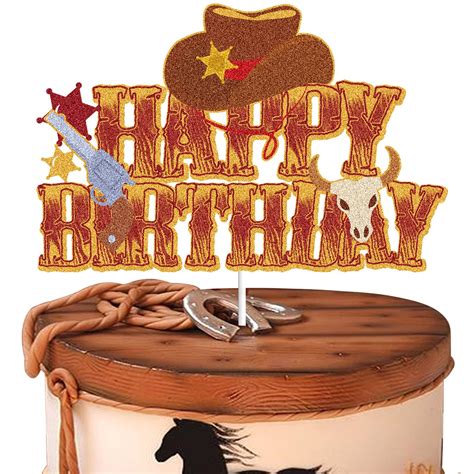Buy Cowboy Happy Birthday Cake Topper Brown Glitter Dallas Little