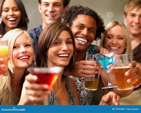 Portrait Of Joyful Young People Saying Cheers Stock Image Image Of