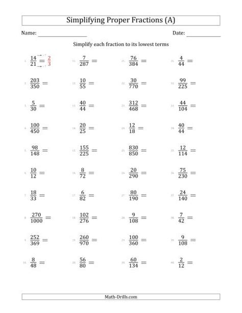 Simplify Proper Fractions To Lowest Terms Harder Version A