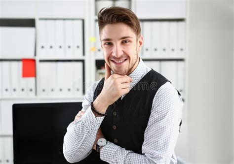 Handsome Man In Suit And Tie Stand In Office Stock Photo Image Of
