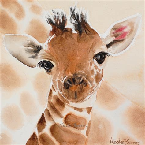 Baby Giraffe - Wall Art, PRINT, Watercolour Painting 8"x8" Kids prints