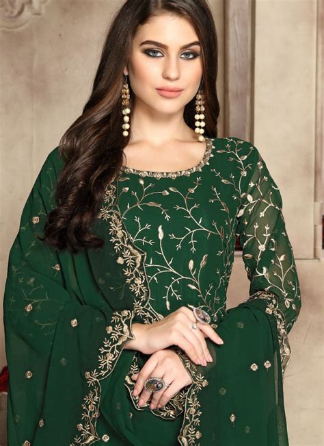 Buy Online Embroidered Green Anarkali Salwar Kameez 129327