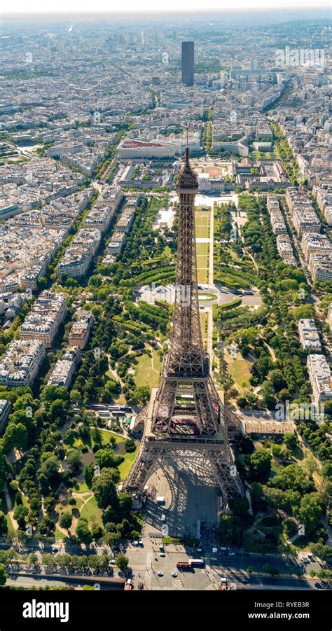 Aerial View Of The Eiffel Tower With The Park Champ De Mars And The