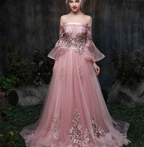 Princess Prom Dress Pink A Line Wedding Dress With Train In 2020