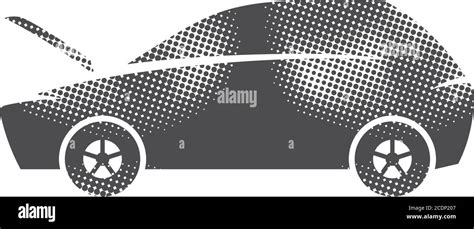 Car With Hood Open Icons In Halftone Style Automotive Vehicle