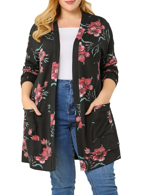 unique bargains women s plus size floral lightweight open front knit cardigan