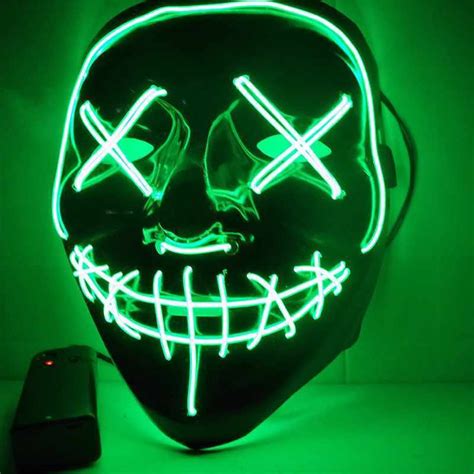 Светящаяся неоновая маска для праздника судная ночь The Purge зеленая