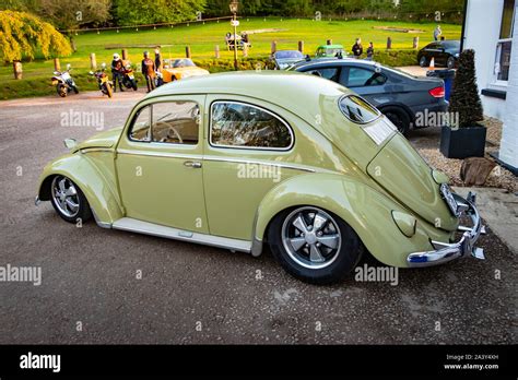 Slammed Lowered Light Green Classic 1960s Volkswagen Beetle Stock Photo