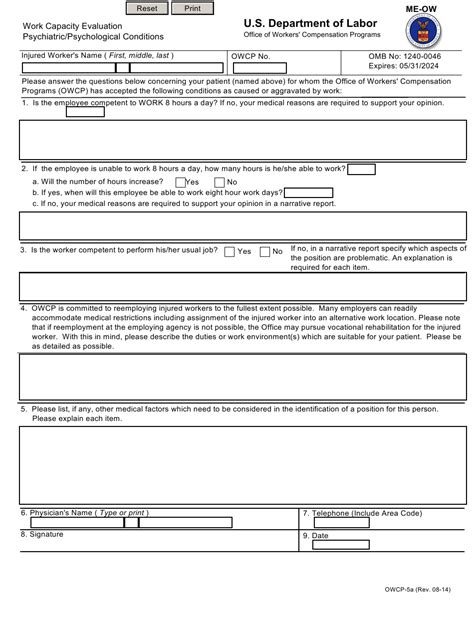 Fillable Owcp Form Ca 16 Printable Forms Free Online