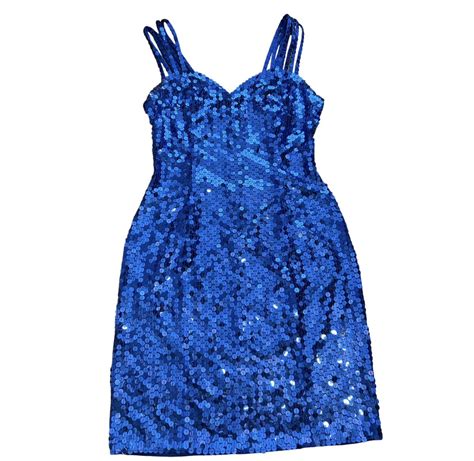 Vintage Vtg 80s 90s Niteline Mini Dress Blue Sequin Party Sz 8 Grailed
