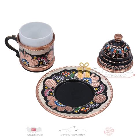 Turkish Authentic Copper Handmade Coffee Serving Cup Set 6 Cups Grand