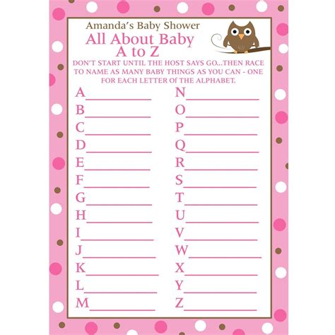 24 Personalized Baby Shower A To Z Game Cards By Partyplace