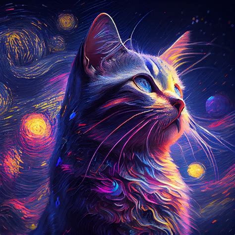 The Starry Night Cat Print A Must Have Animal Art For Cat Lovers
