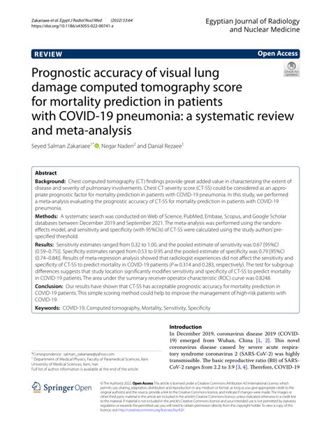 Pdf Prognostic Accuracy Of Visual Lung Damage Computed Tomography
