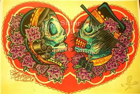 Sugar Skulls In Heart Tattoo Sugar Skull Painting Skull Painting