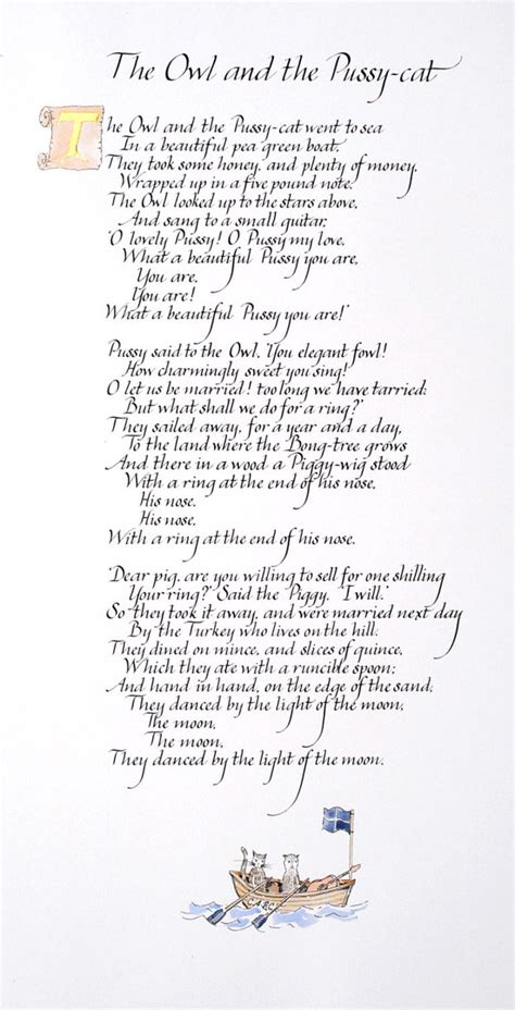 The Owl And The Pussycat Poem In Handwritten By Calligraphystore The Owl And The Pussycat
