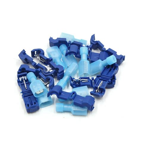 10 Set Blue T Type Quick Splice Wire Terminals Male Spade Crimp
