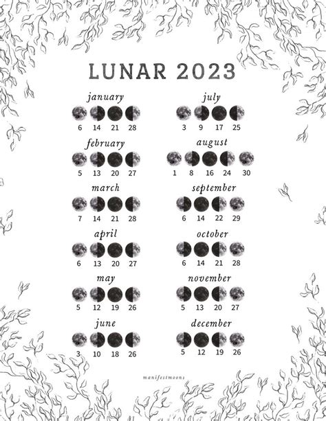 2023 Lunar Calendar Printable Moon Calendar Vertical Moon Etsy In