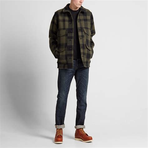 Filson Mackinaw Cruiser Jacket Otter Green And Black Plaid End Us