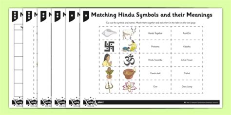 Hinduism Worksheet Worksheet Matching Hindu Symbols And Their Meanings