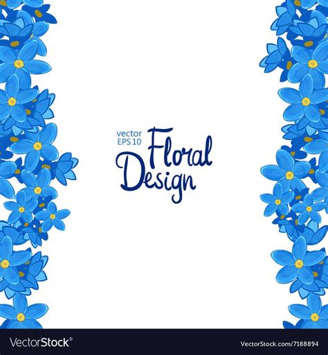 Vector Vertical Border With Blue Forget Me Not Flowers On A White