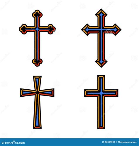 Colorful Religious Christian Crosses Crucifix Set Design Vector