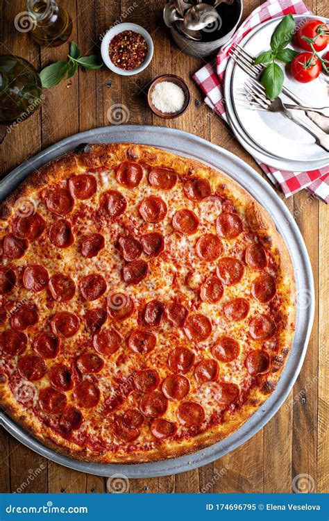 Large Pepperoni Pizza Stock Image Image Of Dough Round 174696795