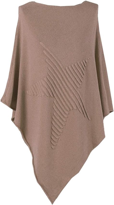 Women Italian Soft Knit Ribbed Star Poncho Cape Wrap Kaftan Sweater Jumper Top Camel UK One