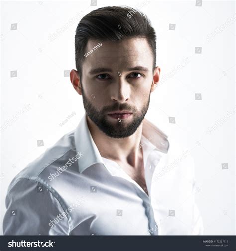 Handsome Man White Shirt Posing Studio Stock Photo 1173237715