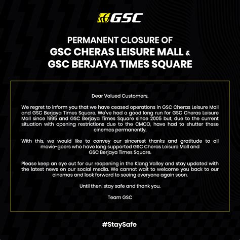 Gsc berjaya times square is part of golden screen cinemas chain of movie theatres with 36 multiplexes, 351 screens and 57,200 seats in malaysia. GSC Is Closing Its Cheras Leisure Mall & Berjaya Times ...