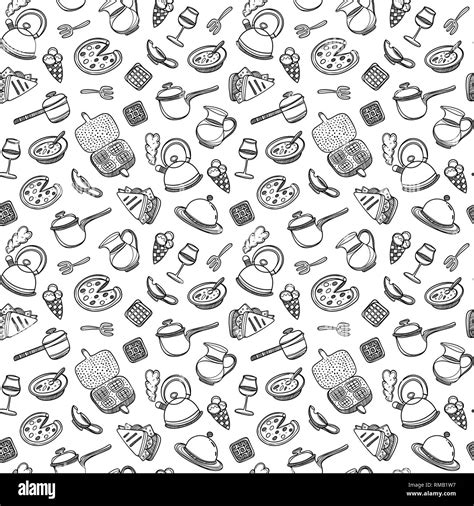 Cute dibujos animados de alimentos y utensilios de cocina sobre fondo