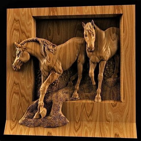 Horses Relief 3d Model Stl Relief For Cnc Router Engraved Artcam 3d