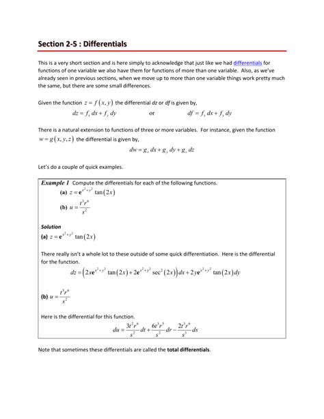 Calculus Total Differentials Equations Notes