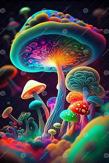 Bioluminescent Mushroom Forest At Night Magic And Fantasy Digital Art