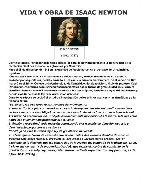 Vida Y Obra De Isaac Newton Vida Y Obra De Isaac Newton Científico