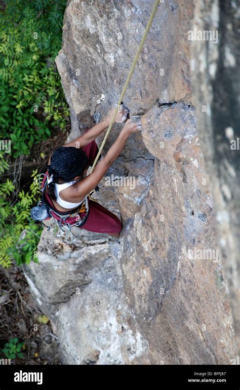 Female Rock Climber Stock Photo Alamy