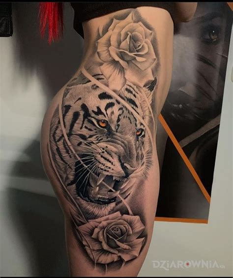 Tatuaż Tygrys I Dwie Róże Autor Mysław Dziarownia Pl